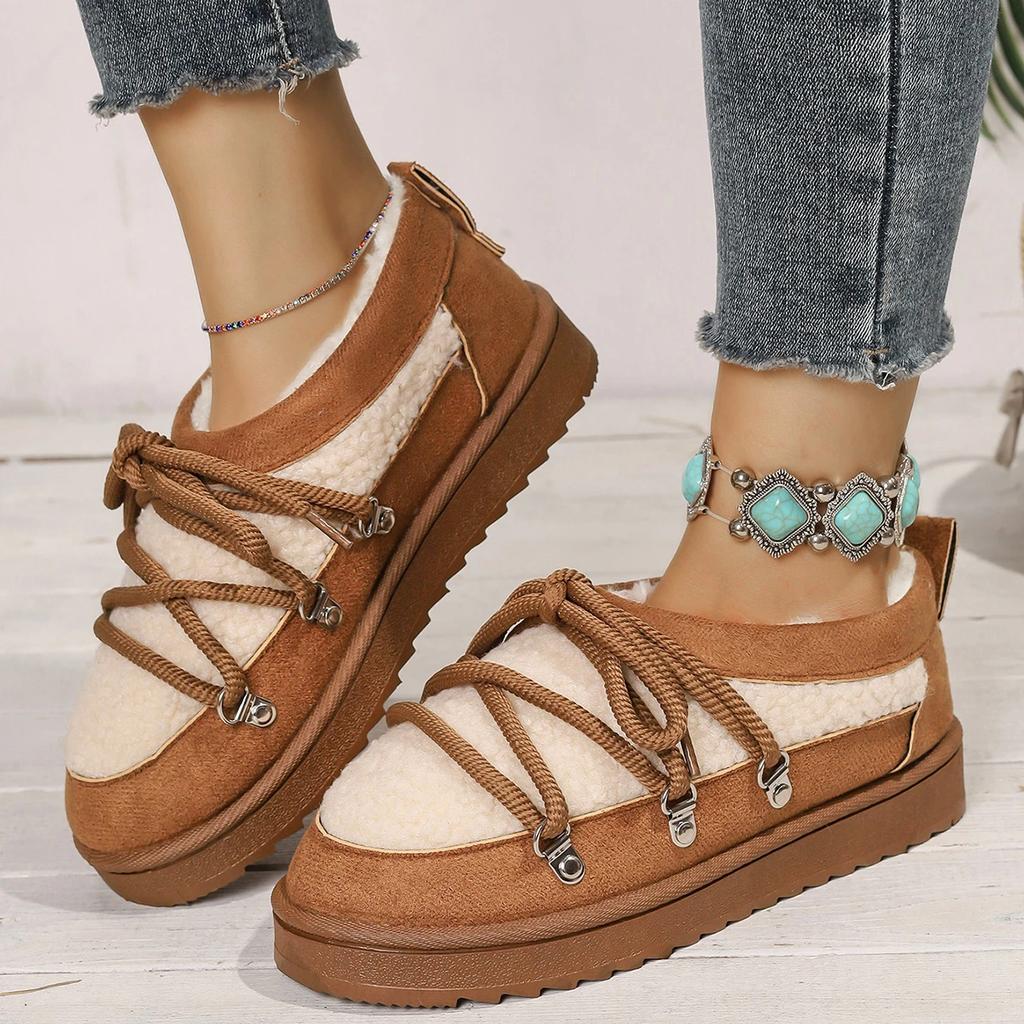 Fashion Winter Lace-up Comfortable Large-size Snow Boots Fashionable New Round Toe Thick Sole Non-slip Casual Walking Boots for Women