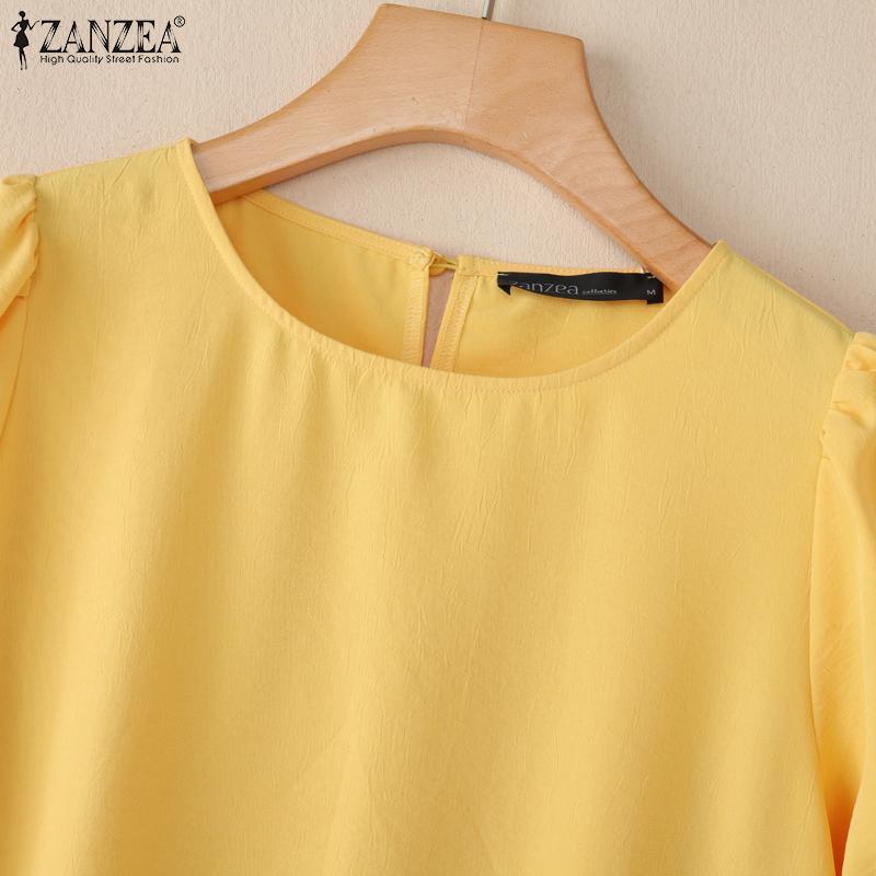 ZANZEA Damen Lässiges Rundhals Kurzarm Lockeres Sommerkleid