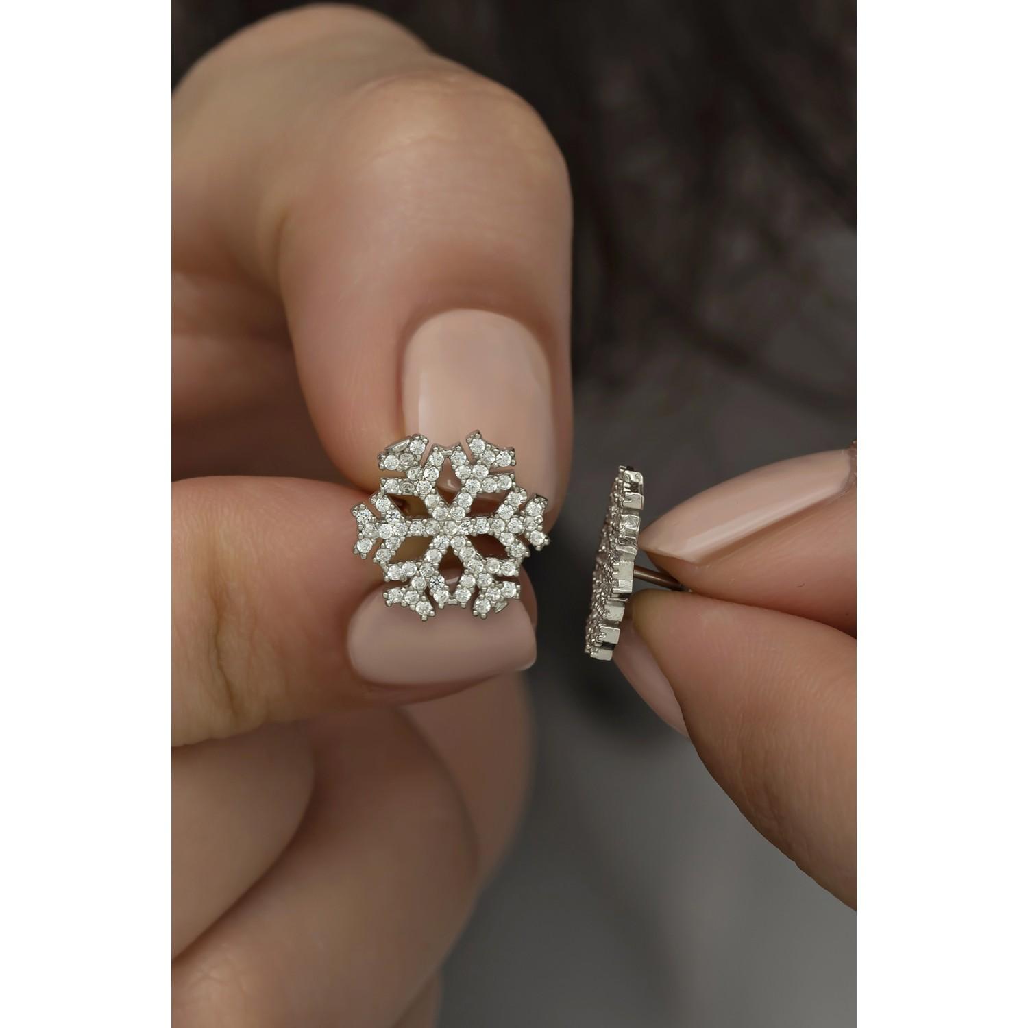 

925 Sterling Silver Rhodiumed White Stone Snowflake Earrings