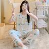 Artificial Cotton Pajamas Women's Spring and Summer Anti-bump Cotton and Silk Loungewear Suit Summer Cute Plaid Large Size Pajamas Outside Wear
