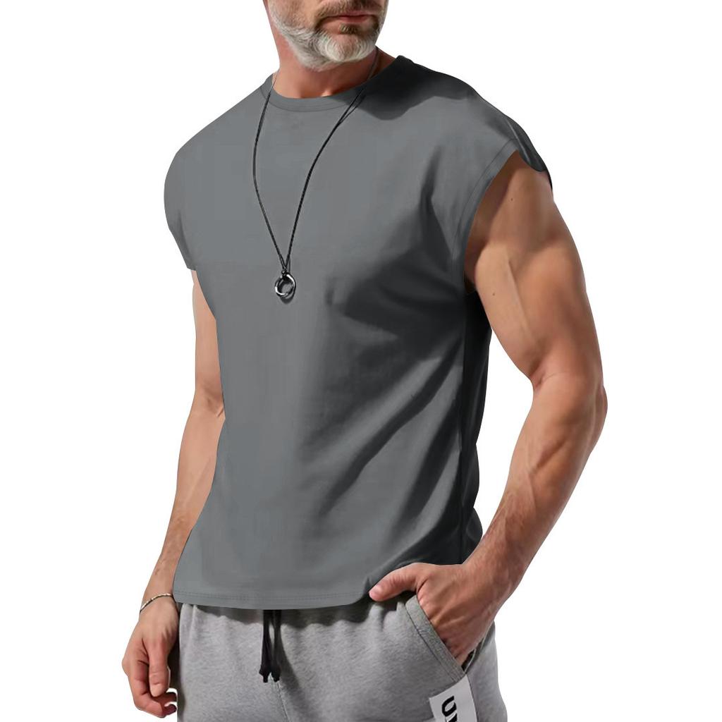 Herr sommar ny ärmlös t-shirt ungdom casual lös enfärgad tunn väst t-shirt herr