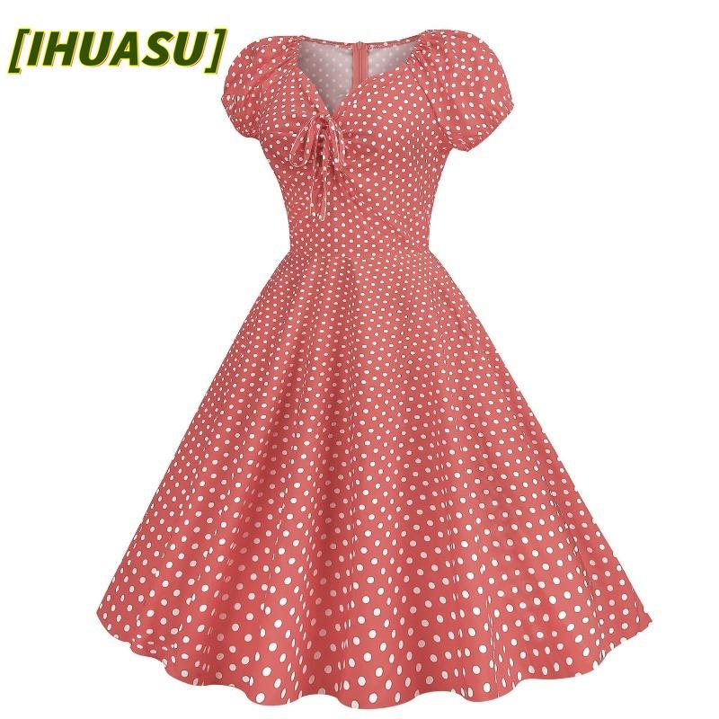 IHUASU Fashion Summer Spring Short Sleeve V-Neck Casual Dresses