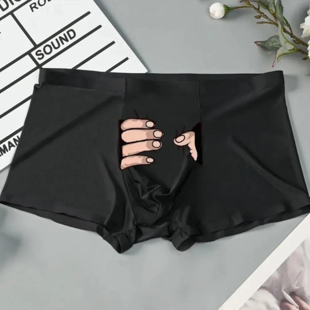 Panties Women Men Ice Silk Couple Underwear Set Seamless Black Lace Design Cartoon Printed Lingerie Anniversary Romantic Gift