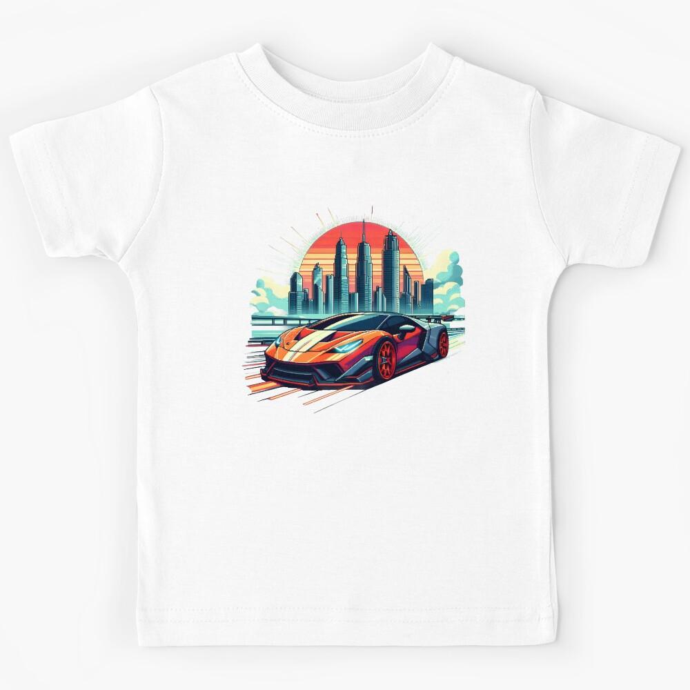 Retro Pixel Supercar Racing Through Neon City Sunset. Kids T-Shirt 170