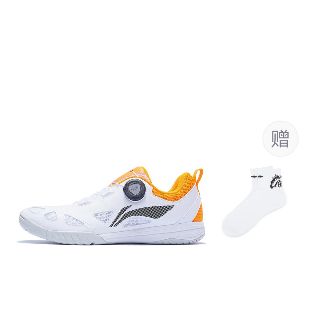 Li Ning Mage ESS Ανθεκτικά στην Τριβή Αναπνέοντα Χαμηλά Παπούτσια Πινγκ Πονγκ Unisex Λευκό Πορτοκαλί APTT001-2