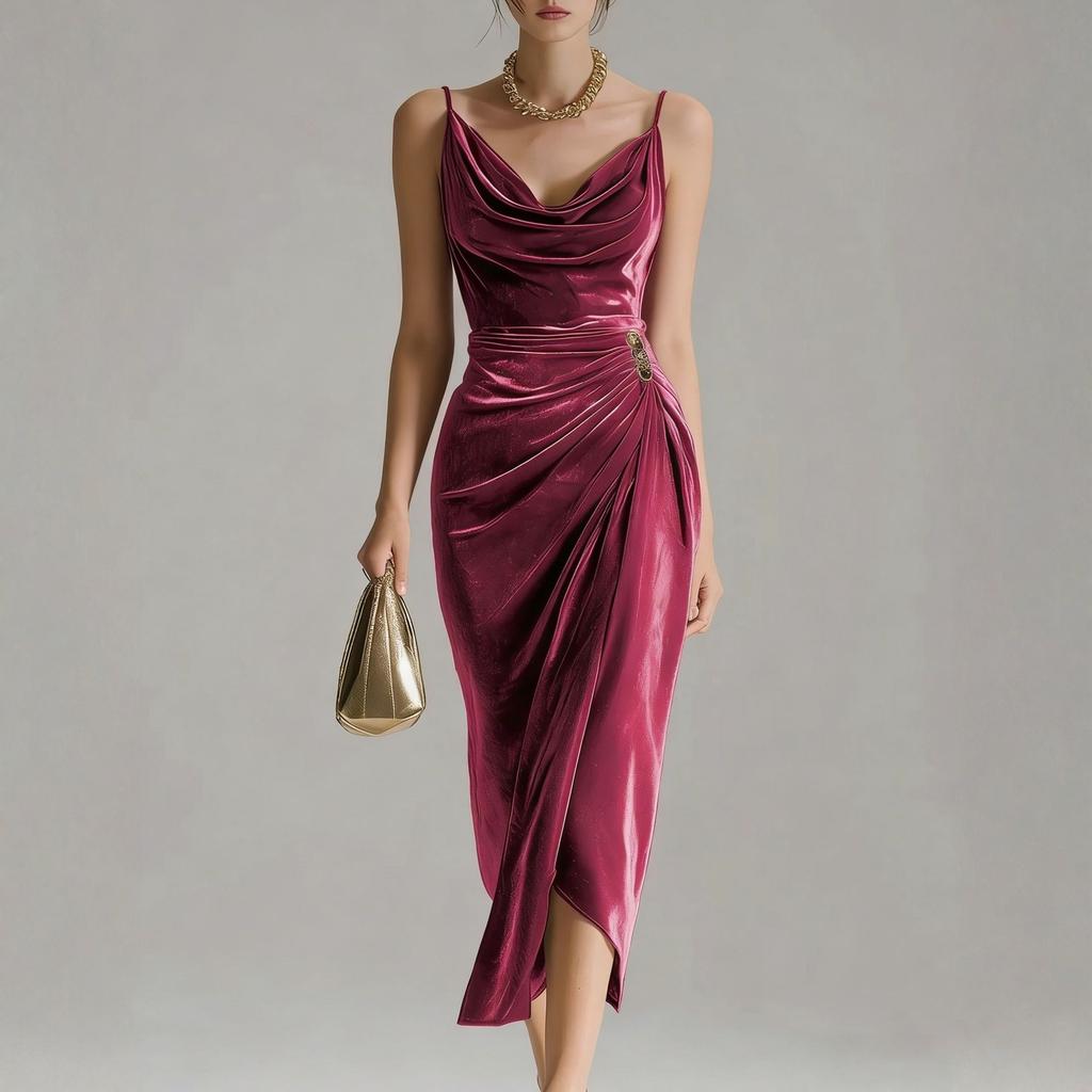 Modna i casualowa damska welurowa sukienka bez rękawów z długim rozcięciem, podkreślająca figurę