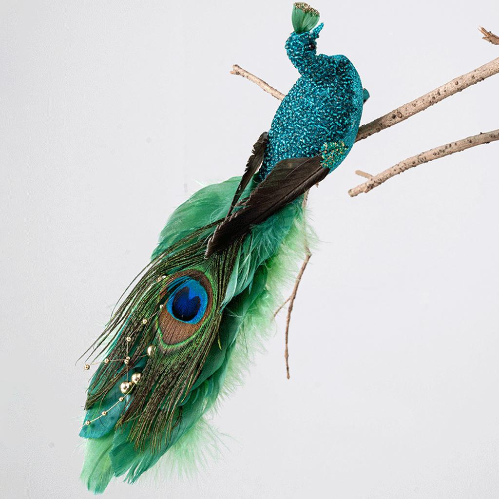Realistic Peacock Ornament With Golden Glitter Feathers For Christmas Tree Home Garden Decorations