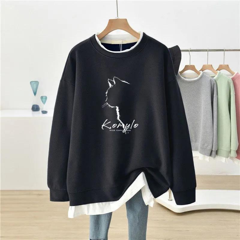

Sweatshirt for Women Oversize Thickened Slimming Loose Round Neck Casual Pullover Long Sleeve Winter Sweatshirt Top XL чёрный