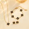 4PCS Clover Necklace Bracelet Earnail Ring Set Titanium Steel Shell Clover Ear Jewelry
