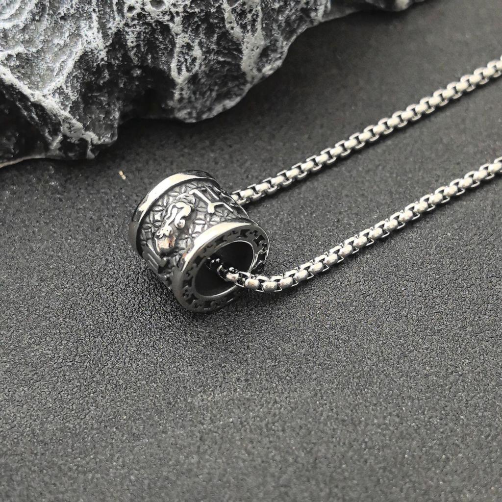 Sechs-Zeichen-Mantra Pixiu Titanstahl-Halskette für Männer - Trendiger Glücksverstärkender Perlen-Accessoire im chinesischen Stil