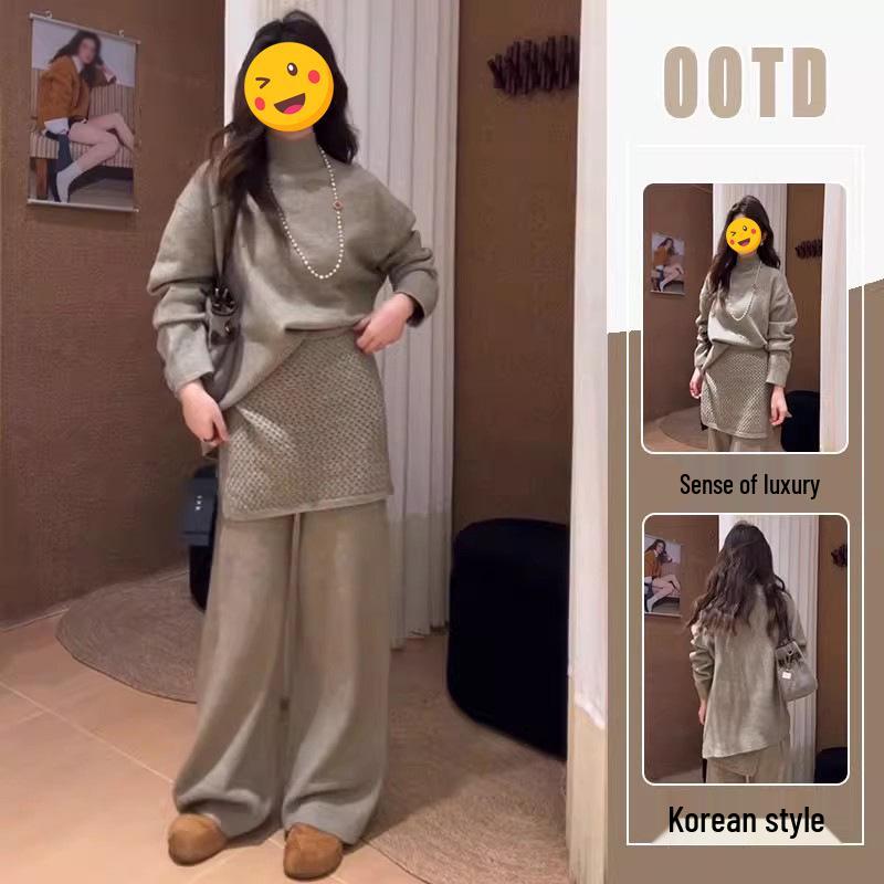 

Elegant Old Money Style Ensemble: High-Neck Long-Sleeve Top & Loose Pants Set 2XL [recommended 65-72.5 kg]