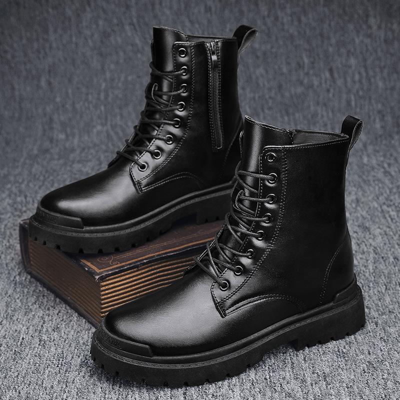 New fashionable and versatile British style motorcycle boots high top youth boots with raised leather and casual men's boots