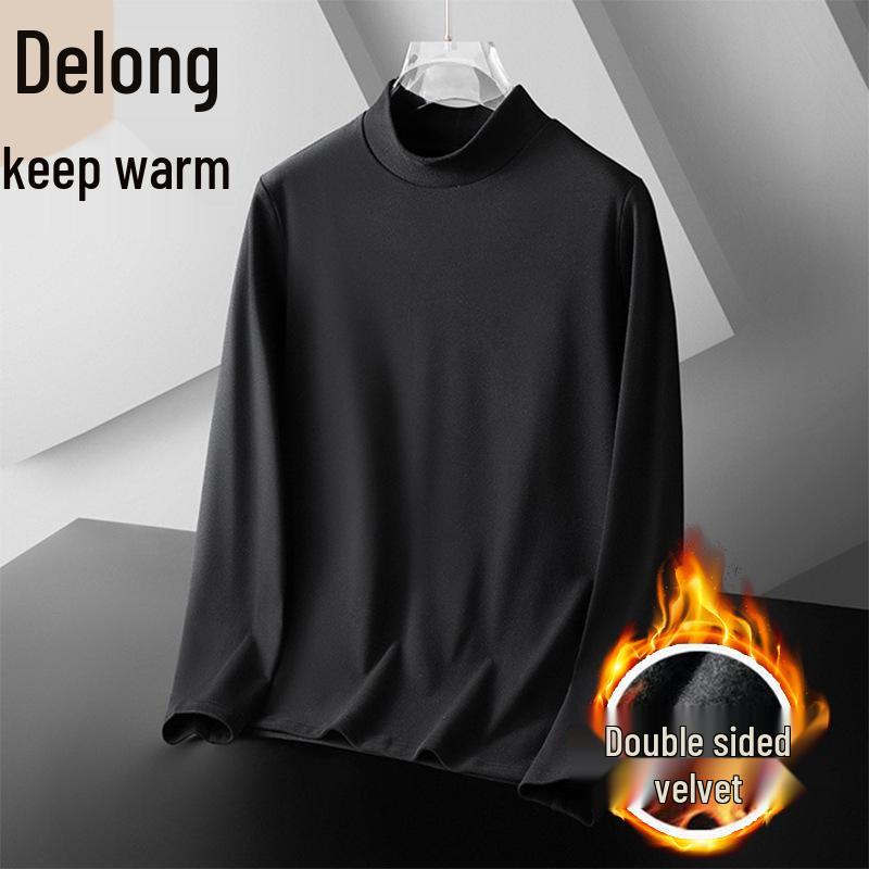 Men's Double-Sided German Velvet Semi-High Neck Warm Set for Autumn & Winter
