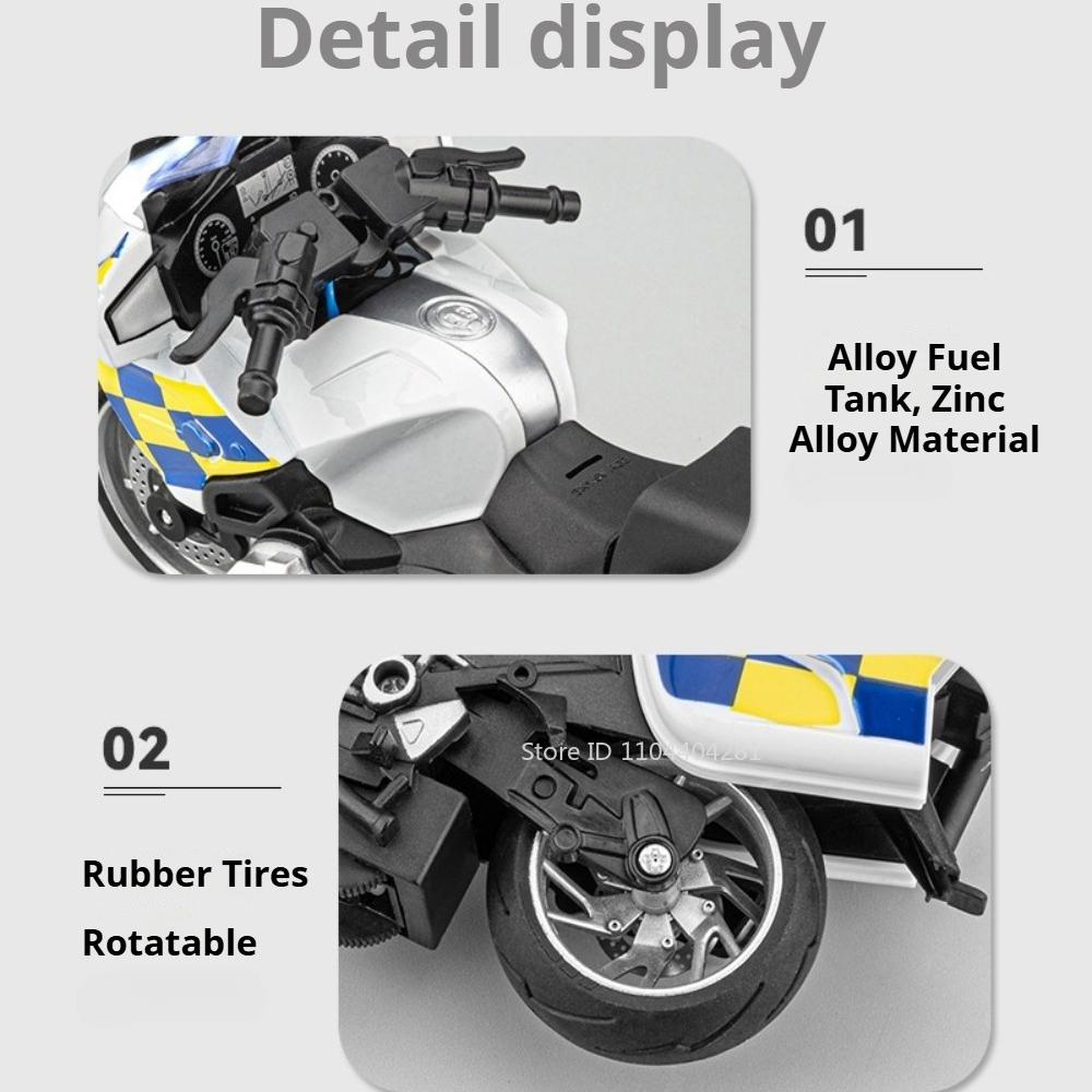 1:14 R1250RT Police Motorcycle Model Alloy Diecast Toy Car Sound Light Pull Back Shock Absorption Miniature Motorbick Kids Gift
