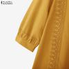 ZANZEA Women Turn Down Collar 3/4 Sleeve Casual Splice Blouse