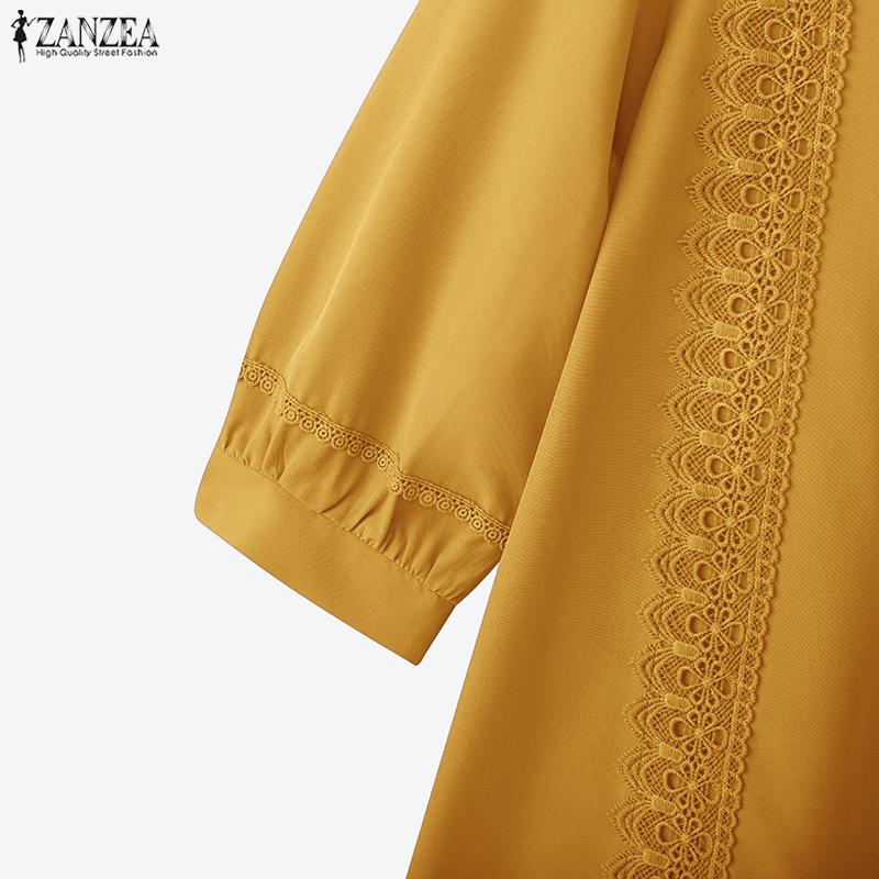 ZANZEA Women Turn Down Collar 3/4 Sleeve Casual Splice Blouse