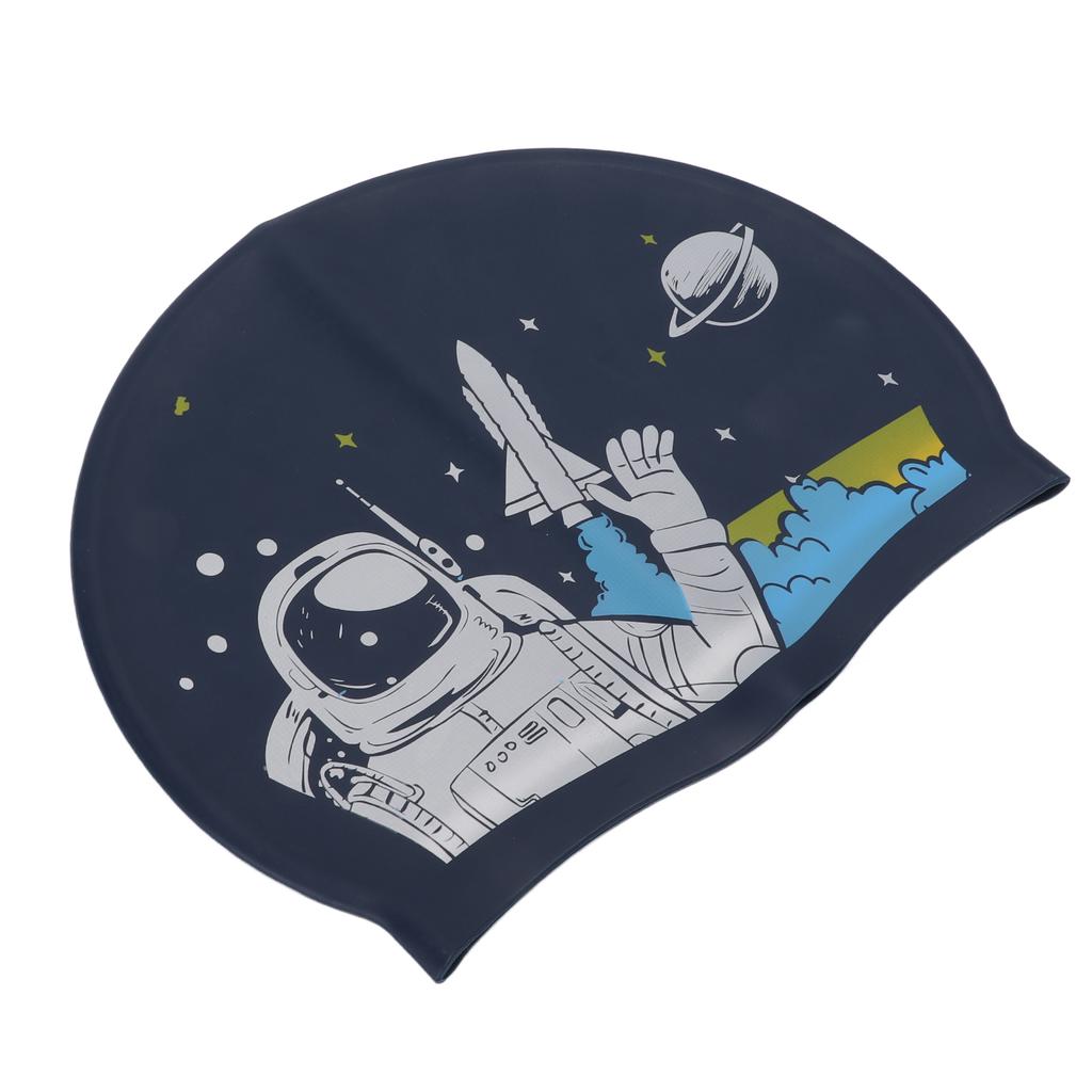 Swim Bathing Cap Silicone Waterproof Head Cover with Ear Protection for Adult Long Hair Water SportsSpaceman Printing