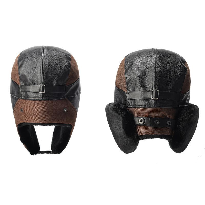 Vinter PU Bomberhatt Herr Utomhus Vindtät Köldtålig Skidhatt Öronskydd Tjock Fleece Varm Hatt