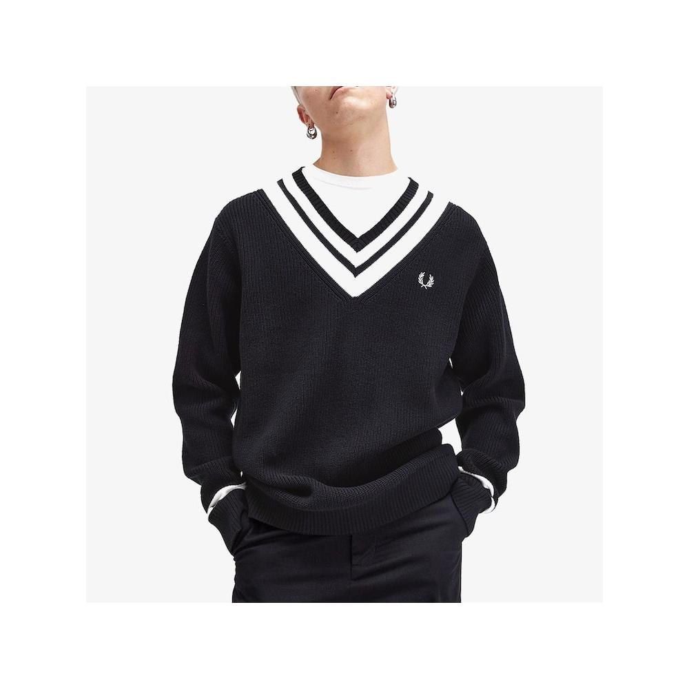 Fred Perry [headquarters Genuine] Fred Perry [sharp] Stripe Trim V Neck Knit  102  Afpm2438541 102 qzgAfpm2438541 102