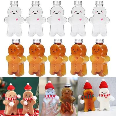 Cute Plastic Gingerbread Bottle Transparent Brown Snowman Milk Tea Jar Christmas Decoration Unisex Gift