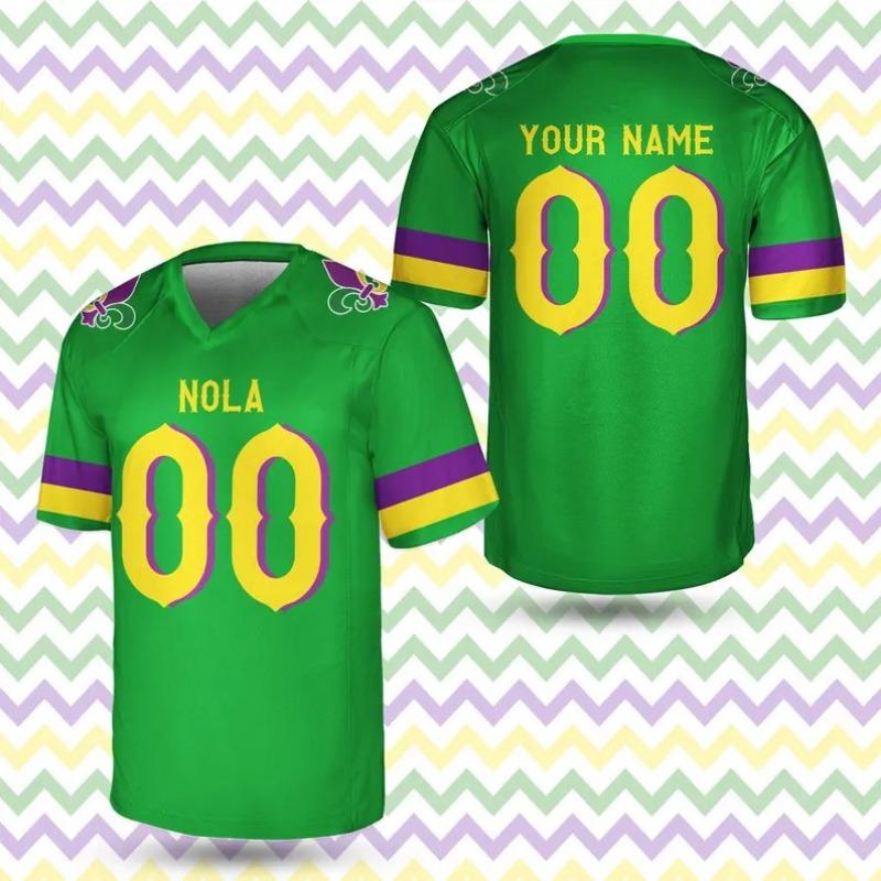 V-neck Short Sleeve Tshirt Jersey Personalized Mardi Gras Football Jersey Mardi Gras Family Matching L
