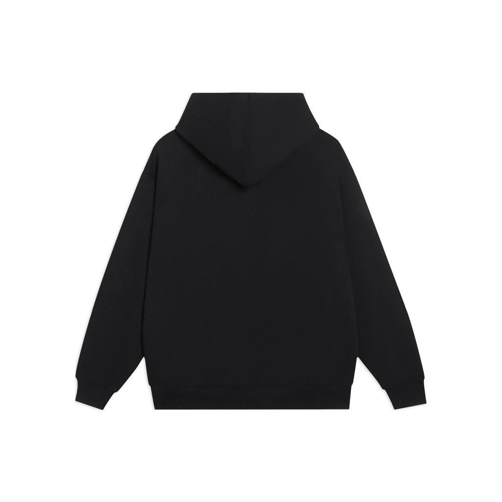 Li Ning Badfiv Series Traditional Chinese Character Pattern Printed Solid Color Hoodie Long Sleeve Sweatshirt Men sweatshirt Black AWDSI61-1
