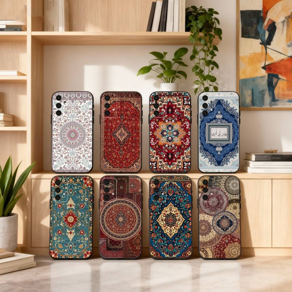 Persian Carpet Phone Case For Samsung S25,24,23,22,30,21,10,9,Ultra,Plus,Lite,FE,4,5 G Soft Black Case