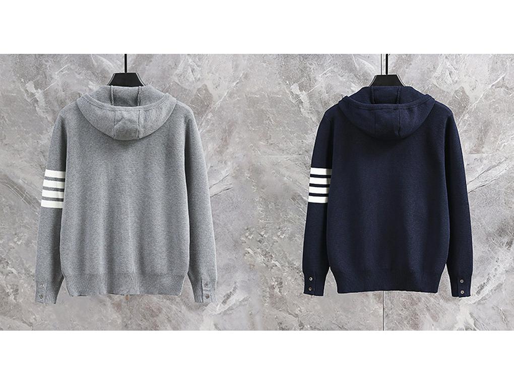 2024 Autumn/Winter Unisex Hooded Knit Cardigan with Double Zipper and Four-Bar Stripe In Academy Style