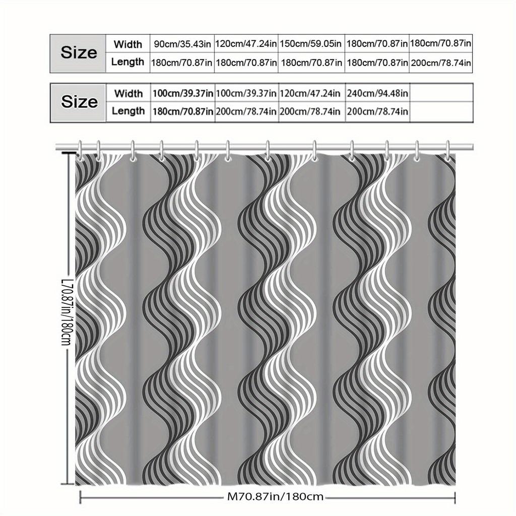 Abstrakte Wellenlinien Duschvorhang Grau und Weiß Geometrisches Design Wasserdicht Bad Dekor Elegante Zeitgenössische Badezimmer Vorhänge
