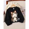 Girls' Crewneck Sweatshirt Fluffy Cat Heart Paws Pink Background Machine Washable, Spring And Autumn, Sportswear And Casual Wear