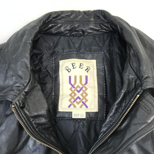 Beer Cow Leather Quilted Coat Jacket LL Black(USED)