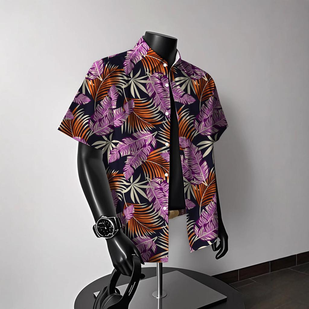 Hawaiian floral shirt for men, short-sleeved, summer vacation, men's beachwear, beach shirt for men