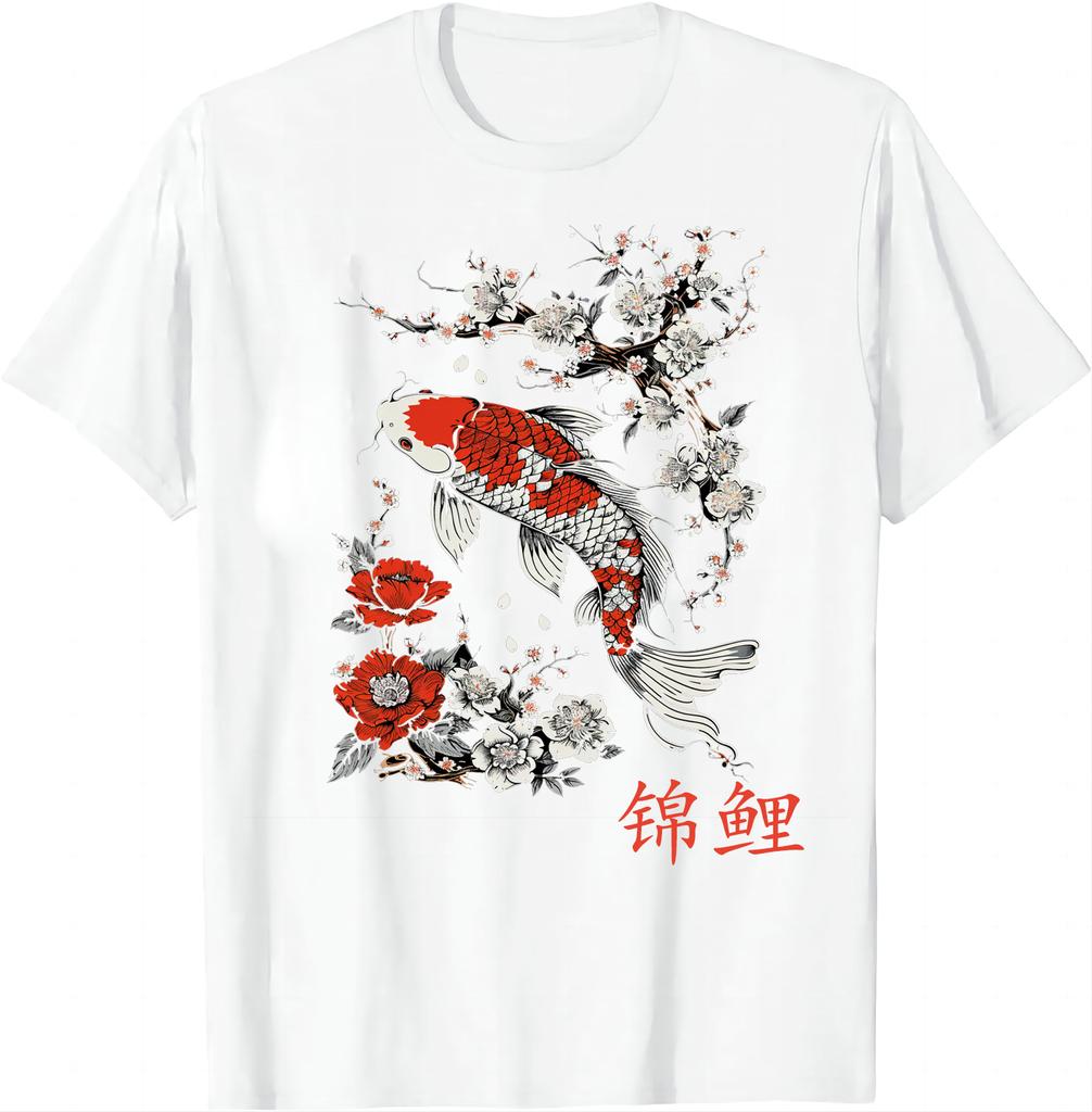 Unique Oriental Koi  Sakura Design TShirt Graphic Tshirts Unisex Summer Soft Tops Shirts for Women Camisetas Ropa De Mujer