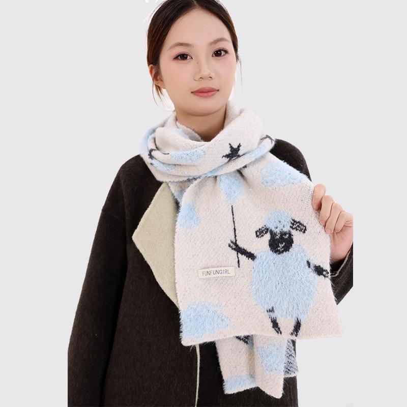Autumn and winter new cute balloon lamb wool knitted scarf girls warm love sweet atmosphere scarf