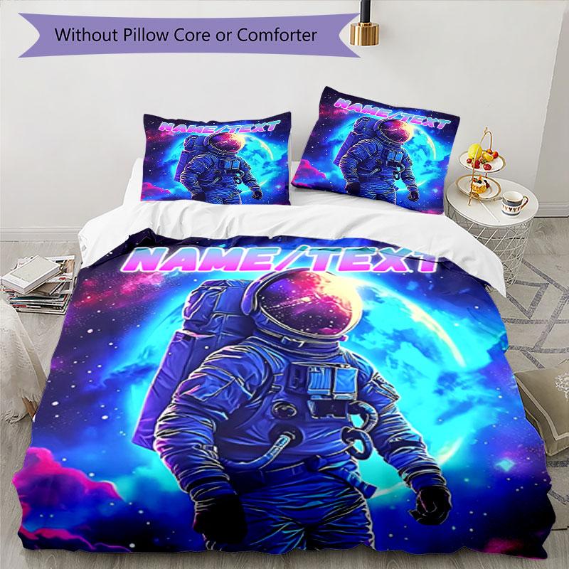 3PC Custom Name Space Astronaut Journey Bedding Set Printed  Bedding Set Duvet Cover Closure Includes 1 Duvet Cover & 318 Pillowcases for Bedroom