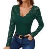 Women's Fashionable Fan-Shaped V-Neck Lace Patchwork Slim Fit T-Shirt Long Sleeved Top
