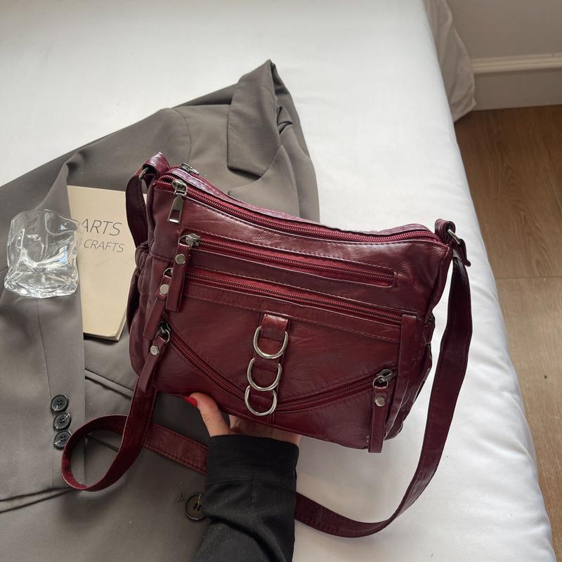 Women's Crossbody Bag Vintage Soft Leather Mother Bag Commuter Multi-Pocket Shoulder Bag