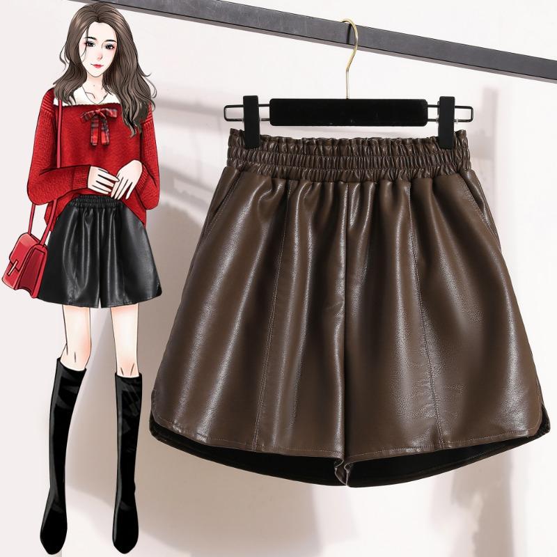 

DIMANAF 2023 Большие размеры, осенне-зимние шорты, женские новые черные повседневные свободные модные женские короткие брюки из искусственной кожи 5XL