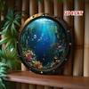 Vintage Nautical Metal Wall Art Round Porthole Sign Underwater Fish Coral Decor