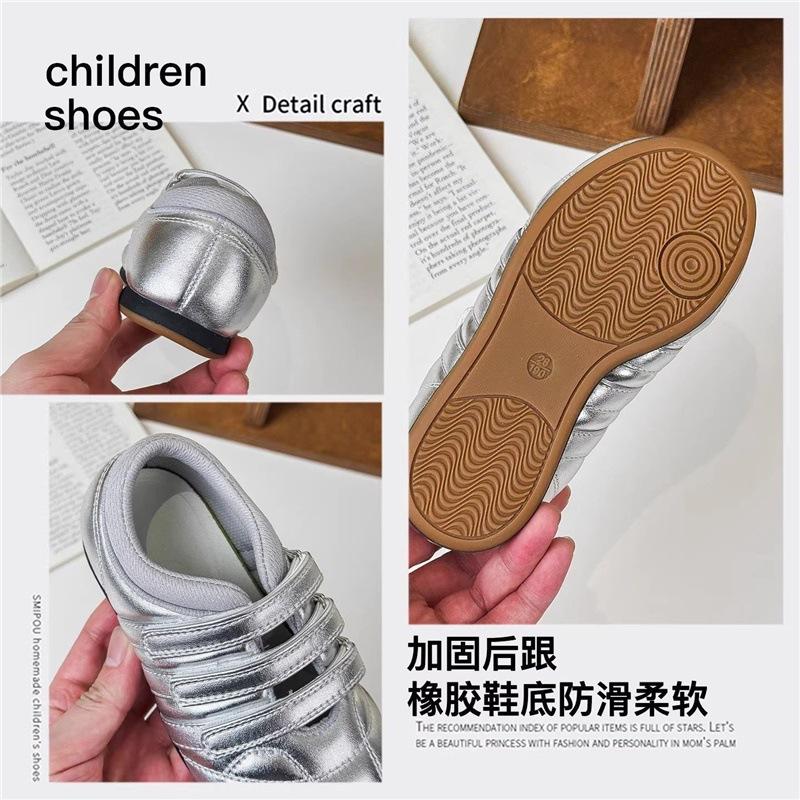 Spring new children's Mary Jane sneakers Korean version of girls' silver Velcro Forrest Gump shoes white shoes tide