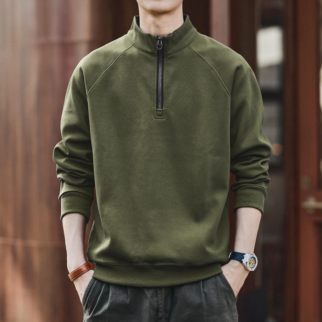 Ge Lan Lu Men's Retro Half-Zip Stand Collar Hoodie - Autumn/Winter Loose Casual Sports Jacket