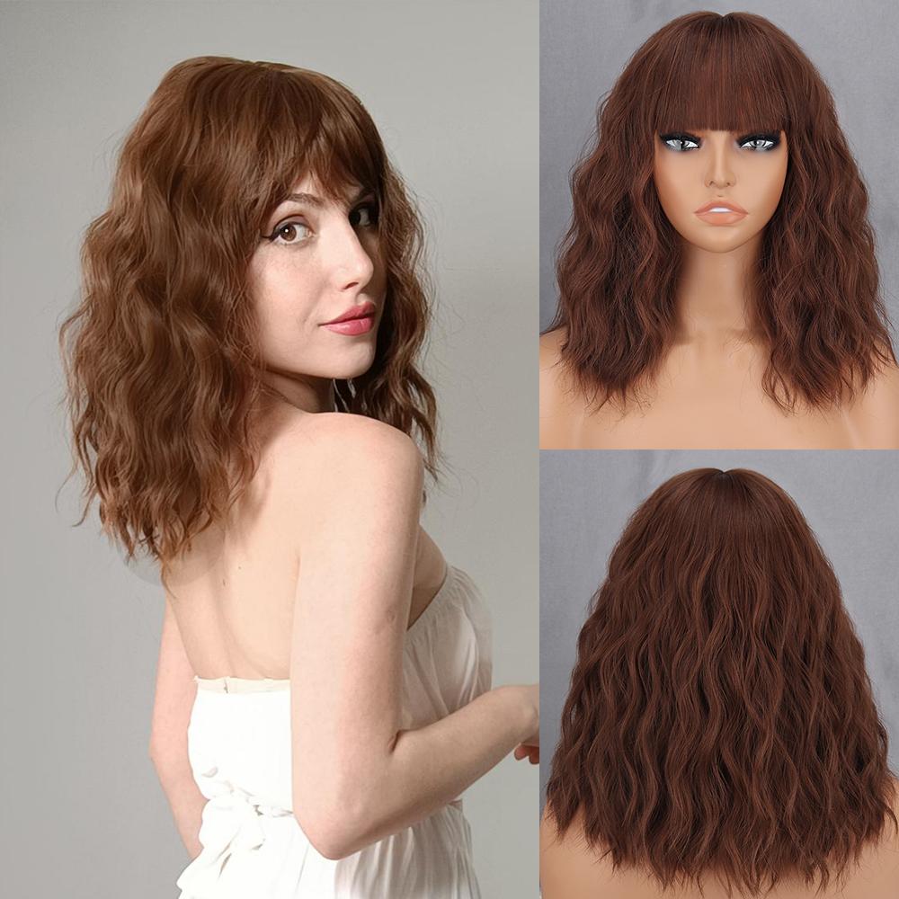 MISSQUEEN Women Natural Short Ombre Blonde Wig with Bangs Synthetic Fiber Natural Cosplay Daily Wear Shoulder Length Wig
