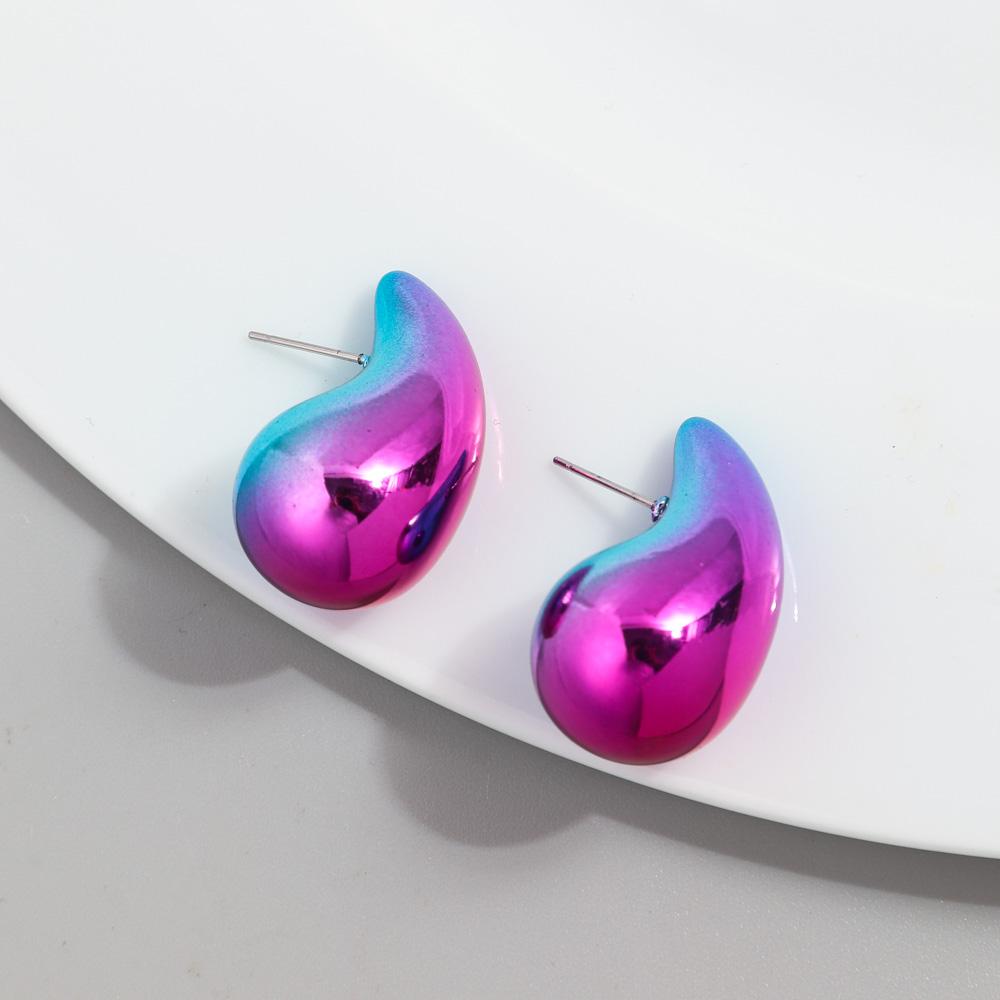 New AB Colorful Chunky Teardrop Earrings Dupes for Women Smooth Hollow Thick Water Drop Earring Hoops Trendy Jewelry Lightweight