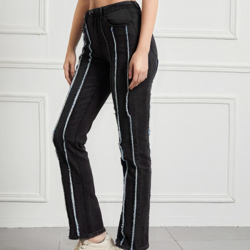 

GMXIA Women s Jeans Slim High-waisted High Elastic Trousers Large Size Women s Trousers Raw Edge Splicing XXL чёрный