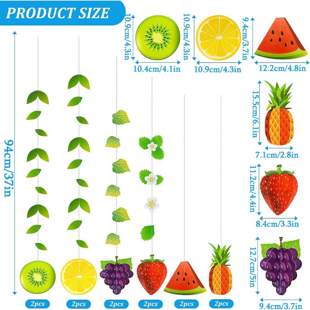 

12pcs Fruit Banner Summer 3D Fruit Decorations Garland Twotti Frutti Hanging Backdrop Decor for Themed Birthday Baby Shower Party Supplies 12pcs