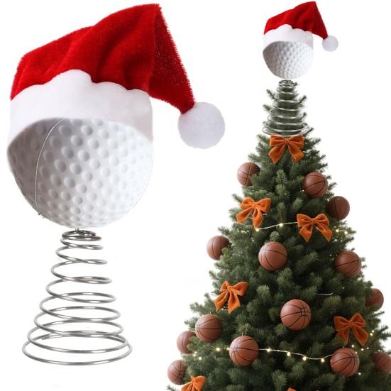 Rugby Christmas Tree Topper with Santa Hat Spring Base Bouncing Sports Ornament