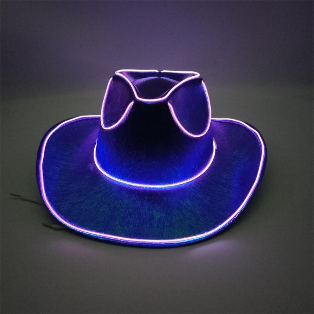 Glowing Decor Supplies Luminous Cowboy Hat LED Pearlescent Cowboy Cap Fashion Neon Light Hat For Party