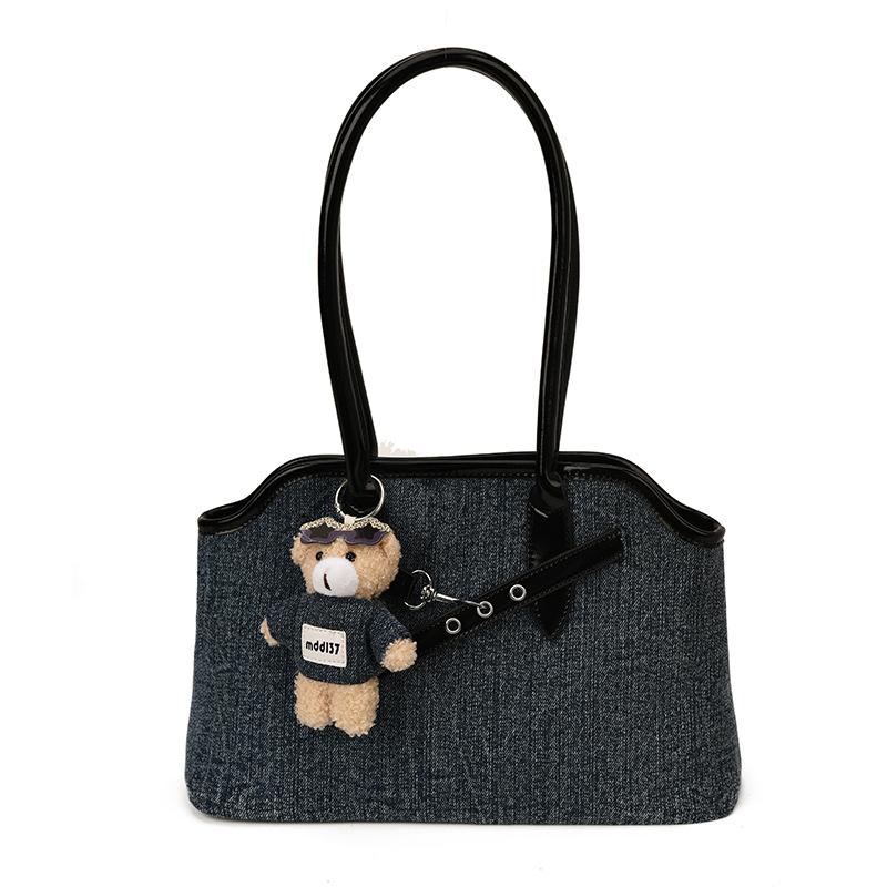 Denim bag women's large capacity 2025 new autumn and winter versatile simple shoulder college student class commuting tote bag