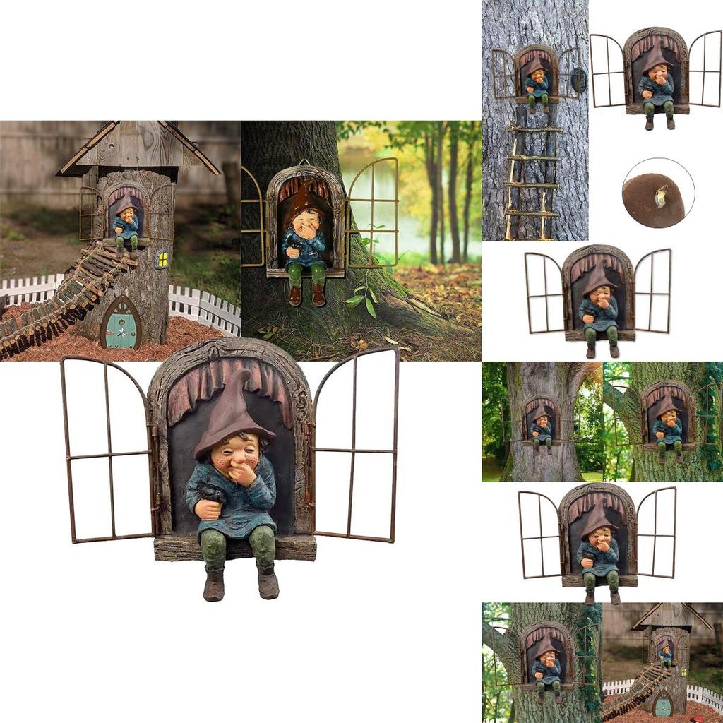 Lifelike Elf Out The Door Naughty Gnome Garden Sculpture Tree Hugger Outdoor Yard Ornament