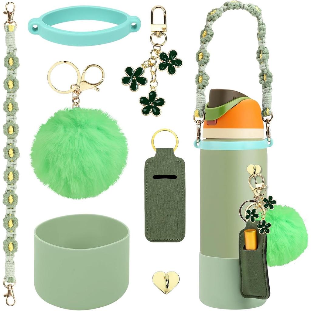 Kompatibel mit dem Owala Zubehör-Bundle: Silikonhülle für 24-oz- und 32-oz-Flaschen, Anhänger, Griff, Riemen, Gummiböden und dekorative Zusätze